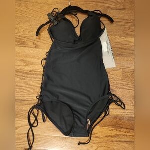 NWT, Ocean Blue, black, sexy, side lace-up, one-piece piece, M